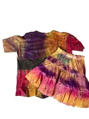 Vintage 80s Boom Women's Skirt & T-Shirt Set Tie Dye Purple One Size LARGE